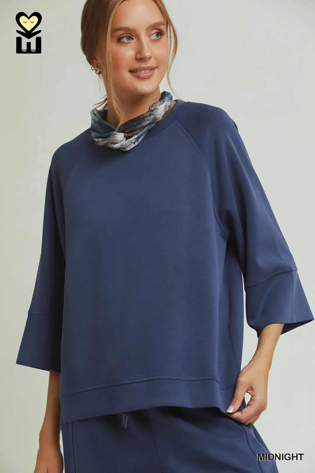 3/4 Sleeve Raglan Top in Midnight