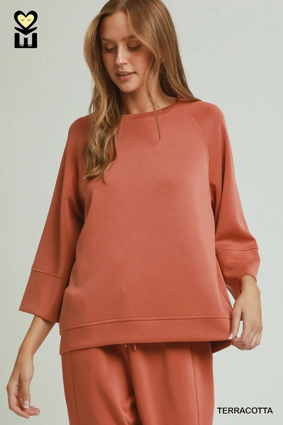 3/4 Sleeve Raglan Top in Terracotta