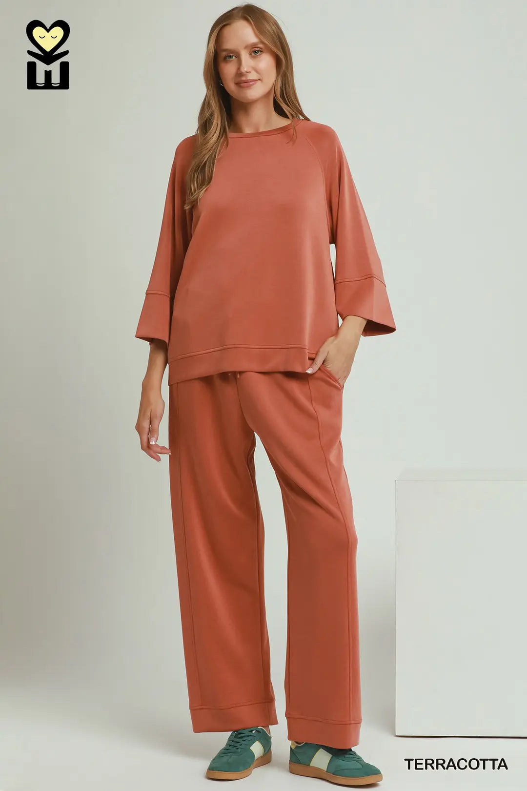 3/4 Sleeve Raglan Top in Terracotta