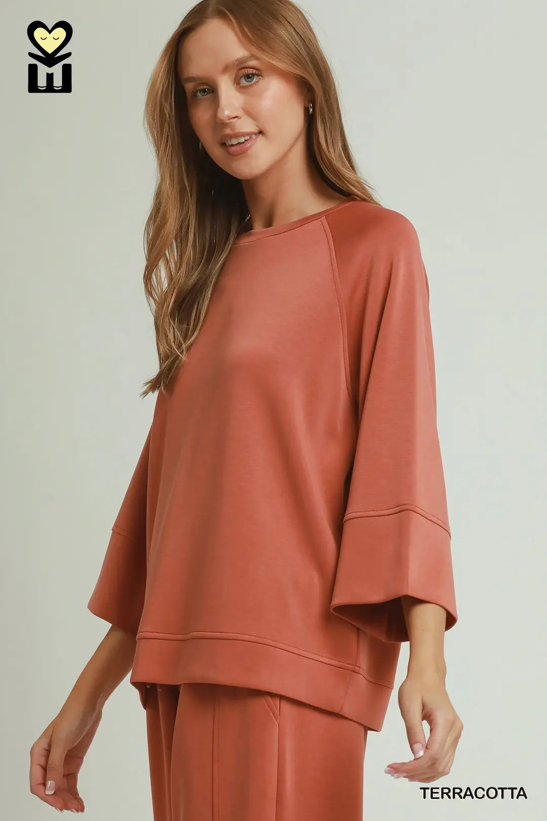 3/4 Sleeve Raglan Top in Terracotta