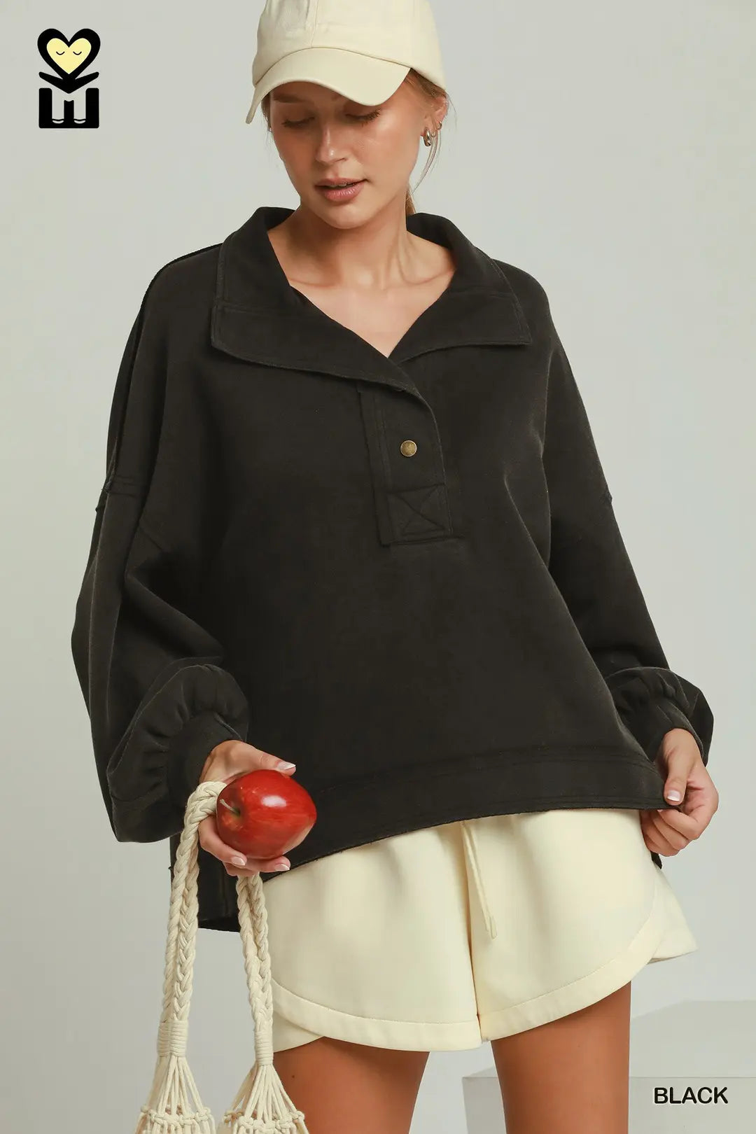 Mineral Washed Oversized Pullover Top Black