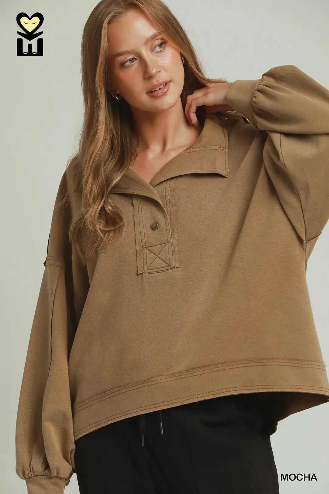 Mineral Washed Oversized Pullover Top Mocha