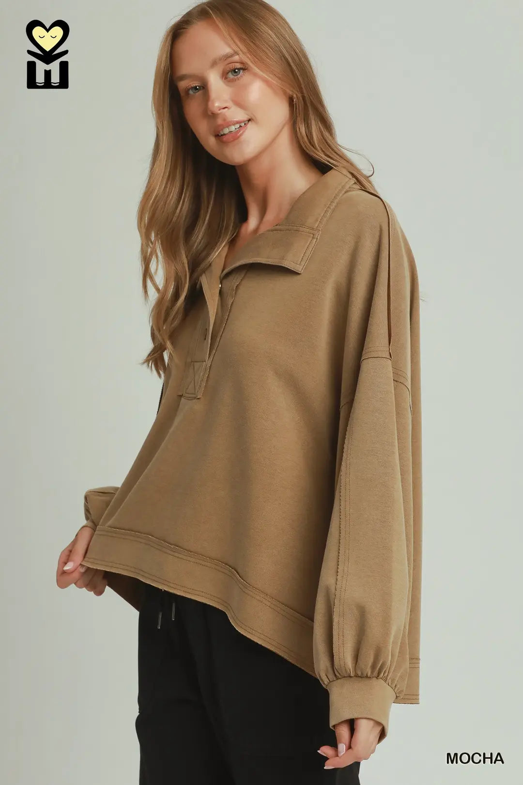 Mineral Washed Oversized Pullover Top Mocha