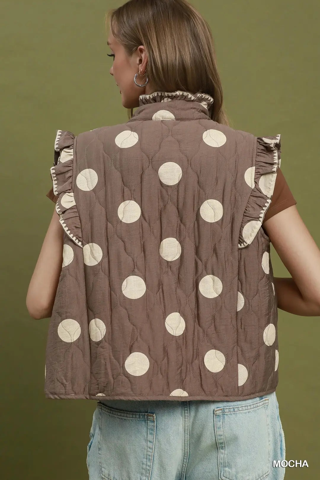 Polka Dot Quilted Ruffle Vest