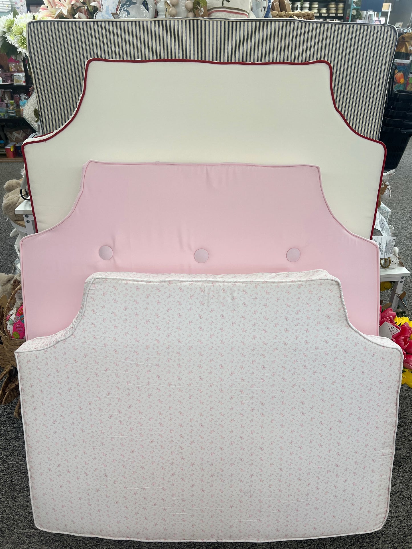 Pillow Headboard White With Cherry Piping Scalloped