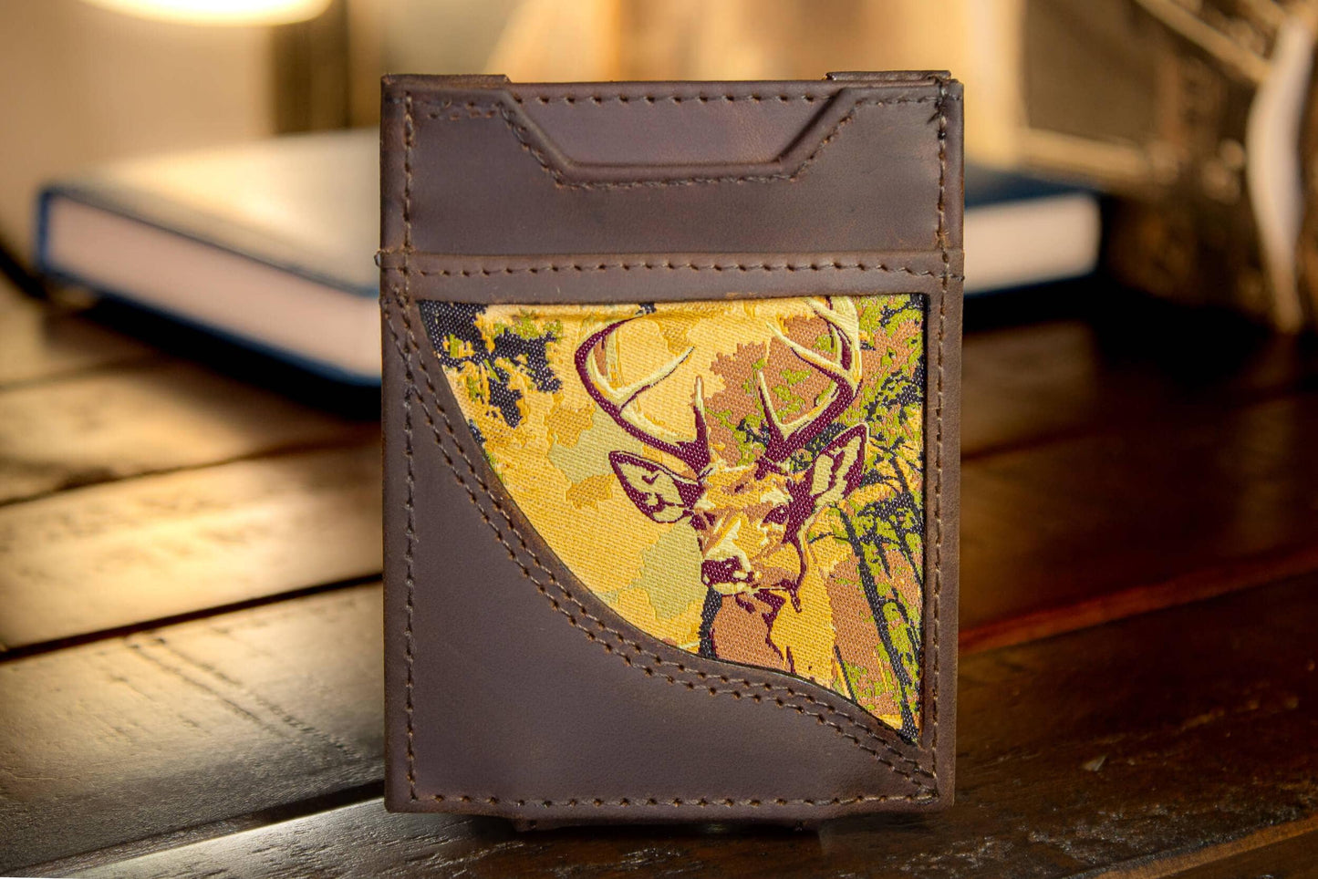 Buck Men's Magnetic Front Pocket Woven Patch Leather Wallet.