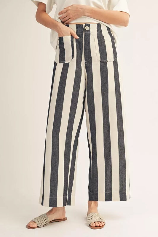 High Waist Wide Leg Bold Stripe Pants in Black