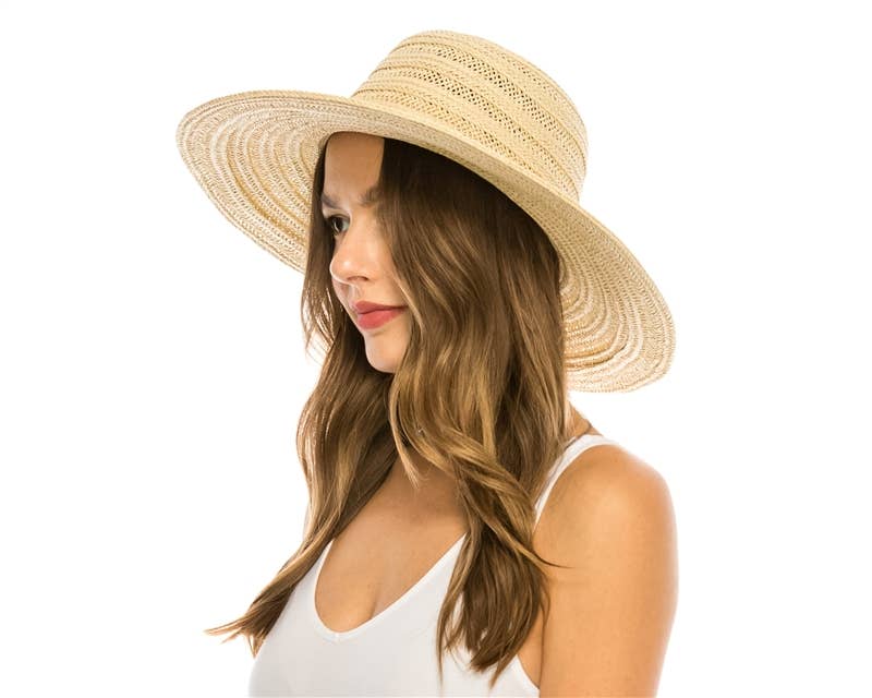 Wide Brim Straw Sun Hat w/ Seashells - Summer Beach Hat