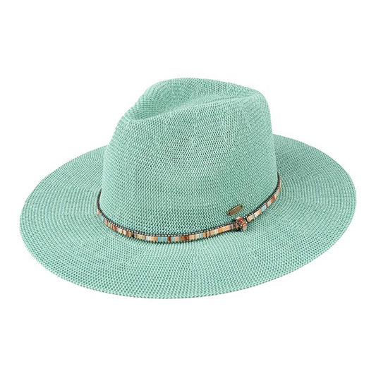 Multi-Colored Thread with Beaded Panama Hat: MINT / ONE SIZE