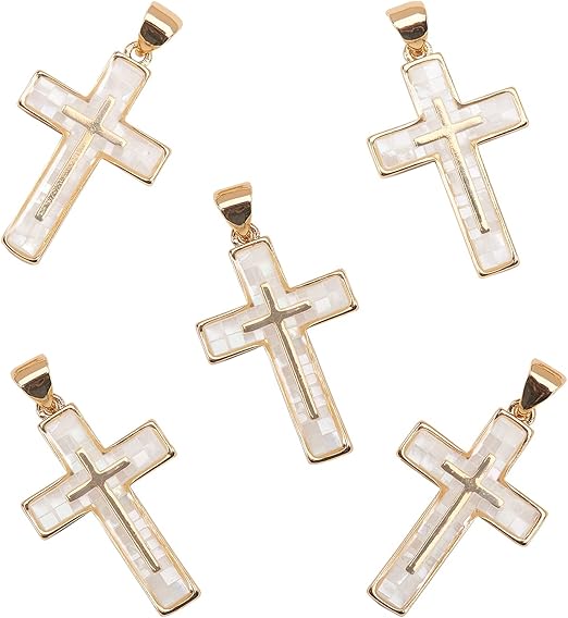 Gold Mother of Pearl Cross Charm