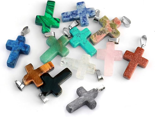 Assorted Natural Stone Cross Pendant