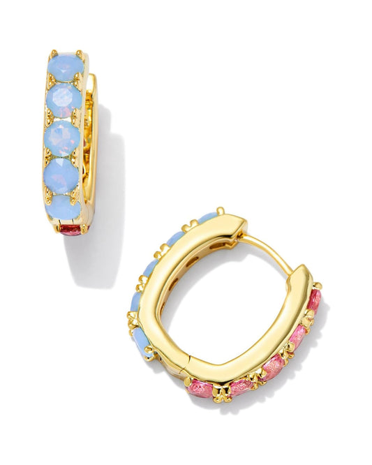 Chandler Huggie Earrings in Gold Pink Blue Mix