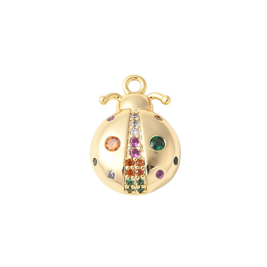Gold Beetle with Multi Color Pave Charm