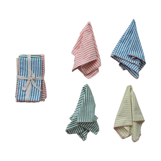 Woven Cotton Stiped Napkins with Stitched Colored Trim