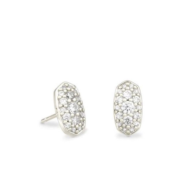 GRAYSON CRYSTAL STUD EARRINGS RHODIUM METAL WHITE CZ