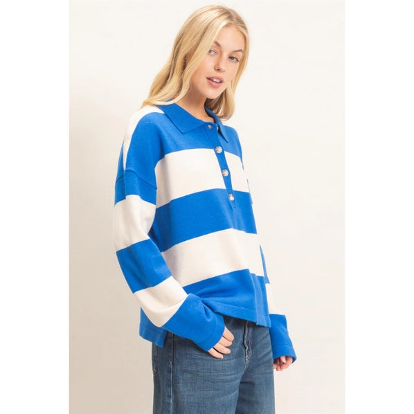Blue Striped Button-Up Sweater