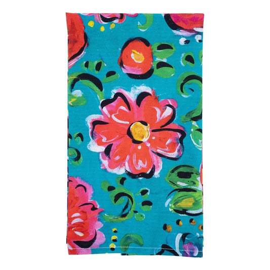 Turquoise Floral Tea Towel