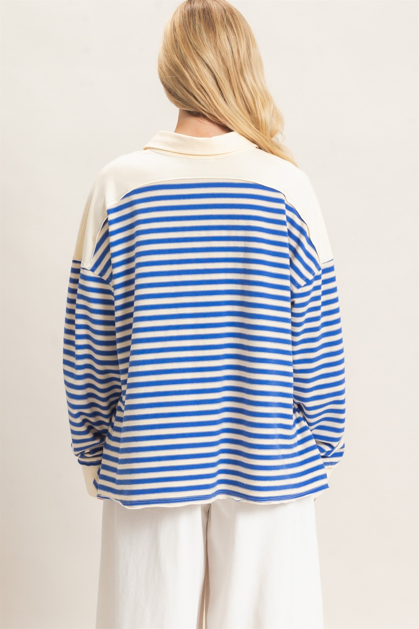 Striped Henley Sweatshirt in Blue