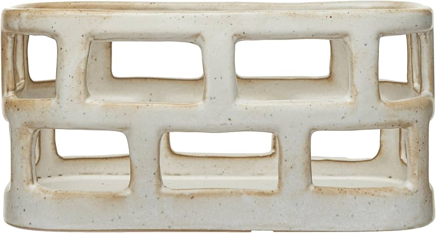 Stoneware Fruit Basket, Matte Speckled Cream