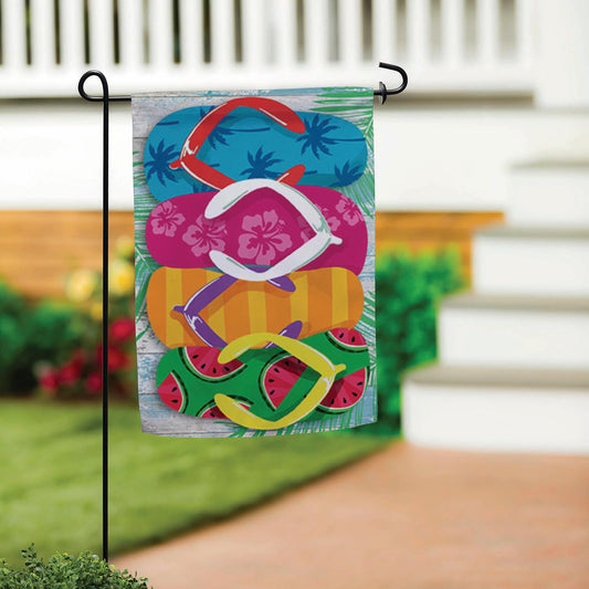 Stacked Flip Flops Burlap Garden Flag