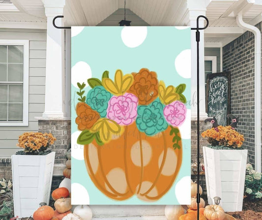 Polka Dot Pumpkin Floral Garden Flag