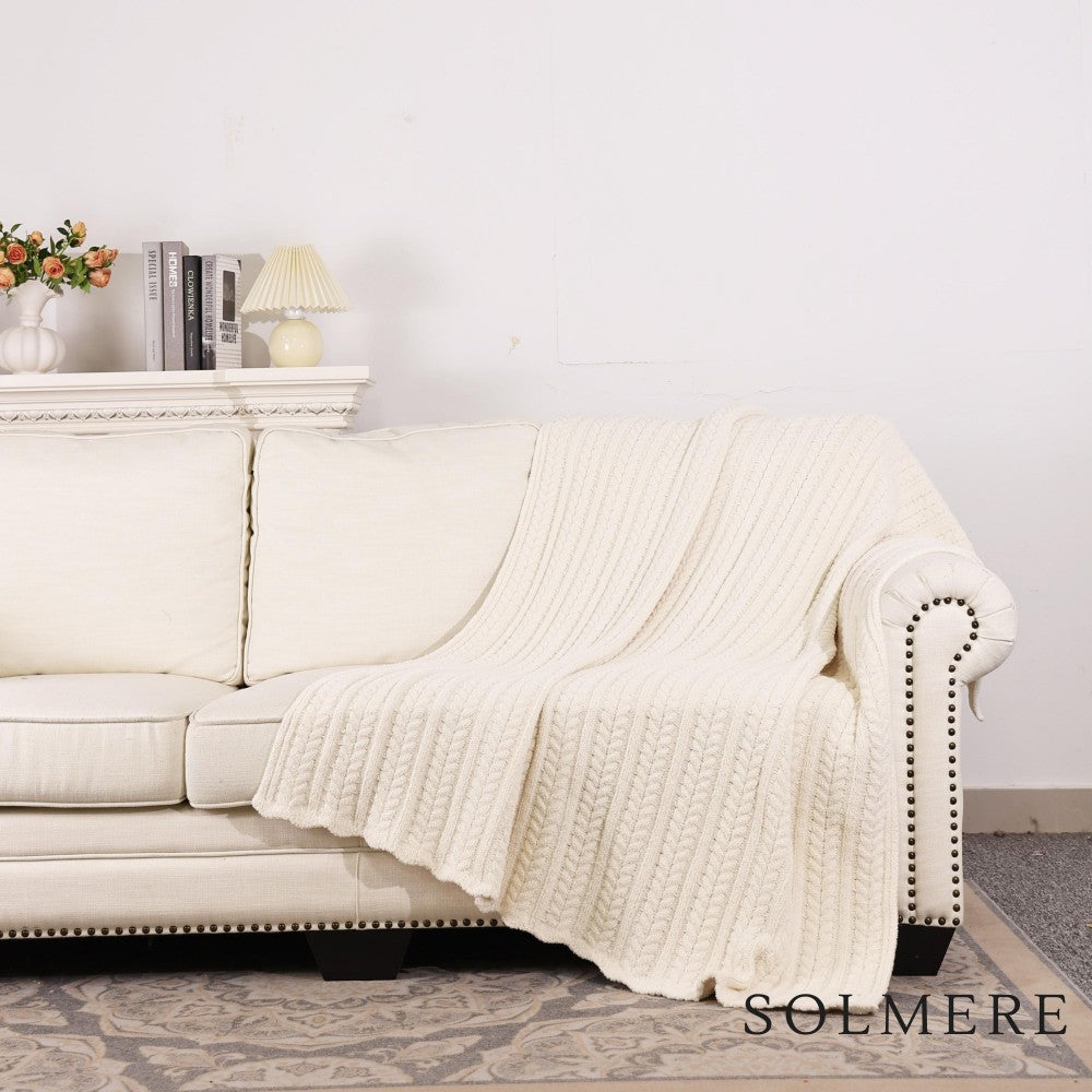 Cable Knit Cream Chenille Blanket