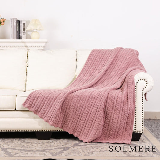 Cable Knit Dusty Rose Chenille Blanket