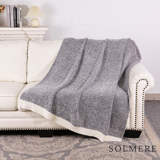 White Border Heather Charcoal Chenille Blanket