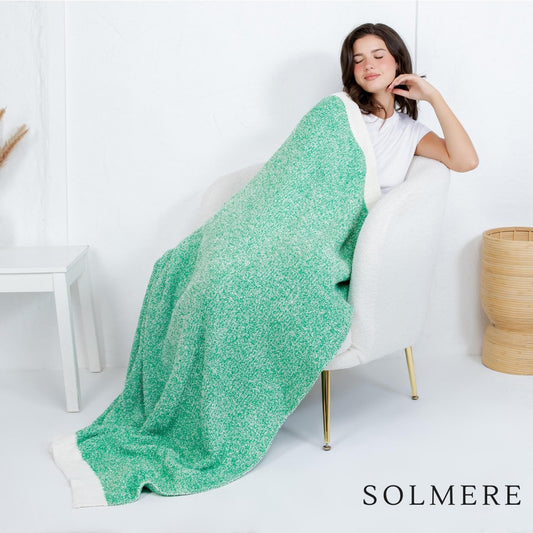 White Border Heather Green Chenille Blanket