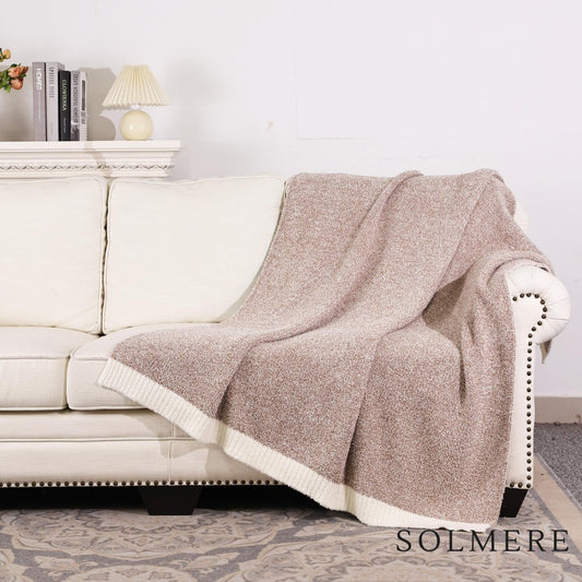 White Border Heather Beige Chenille Blanket