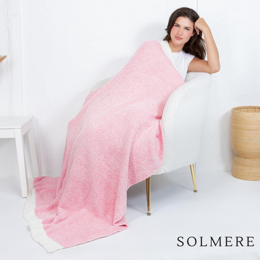 White Border Heather Light Pink Chenille Blanket