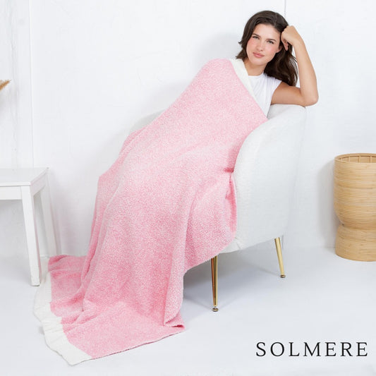 White Border Heather Light Pink Chenille Blanket