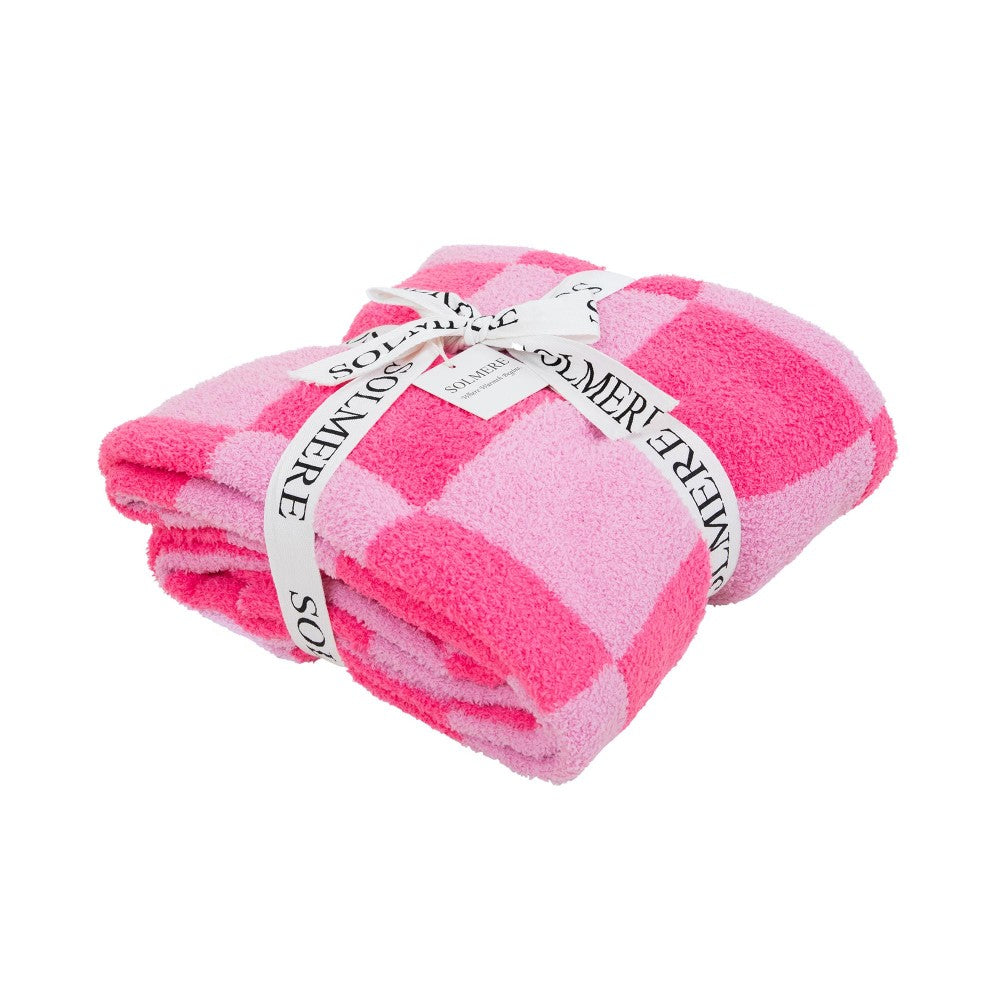 Pink Check Chenille Blanket