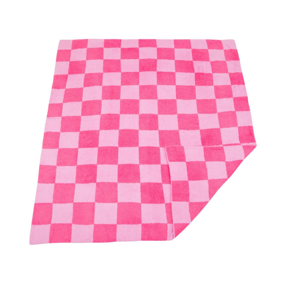 Pink Check Chenille Blanket