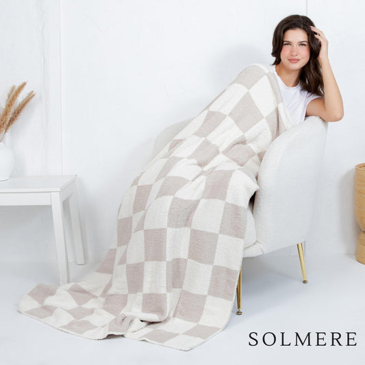 Tan Check Chenille Blanket