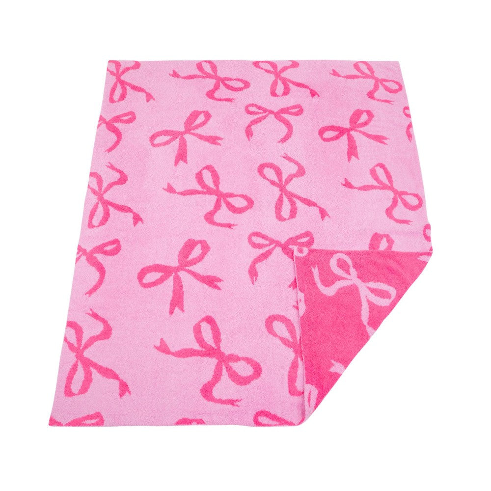 Pink Bows Chenille Blanket