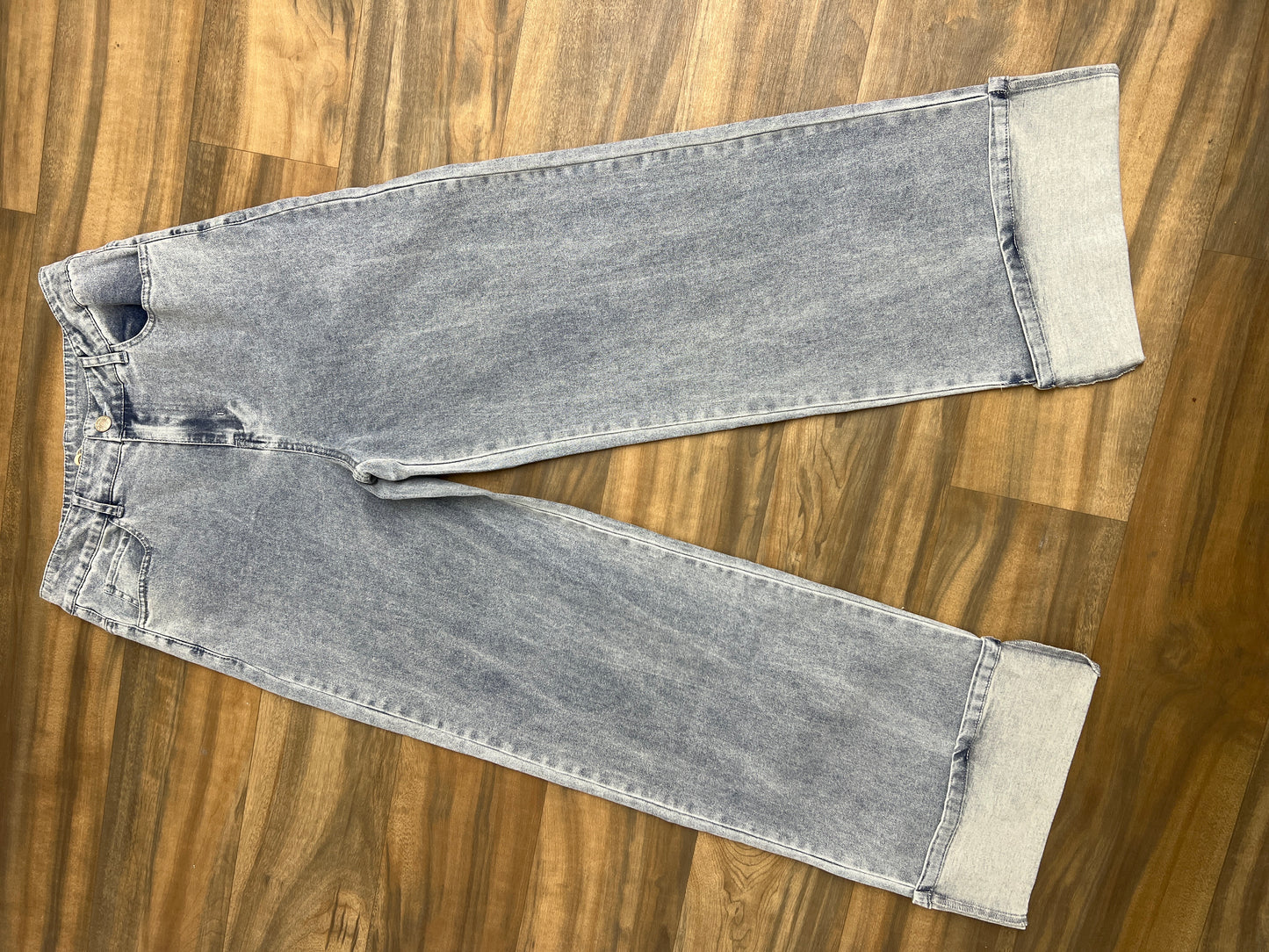 Cuffed Wide Leg Light Denim