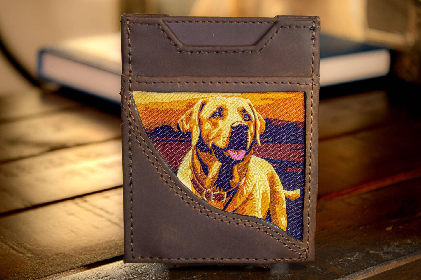 Lab Men's Magnetic Front Pocket Woven Patch Leather Wallet.