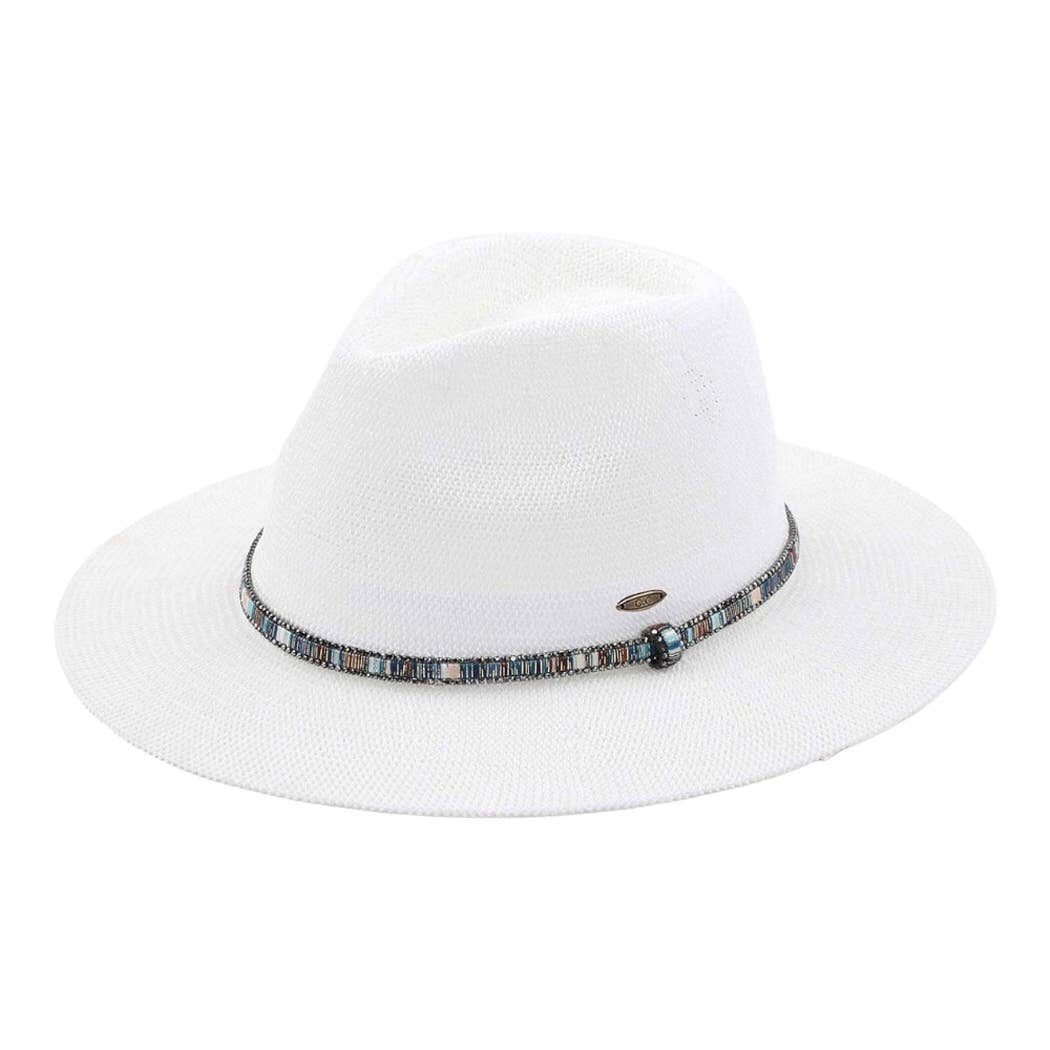 Multi-Colored Thread with Beaded Panama Hat: CLAY / ONE SIZE