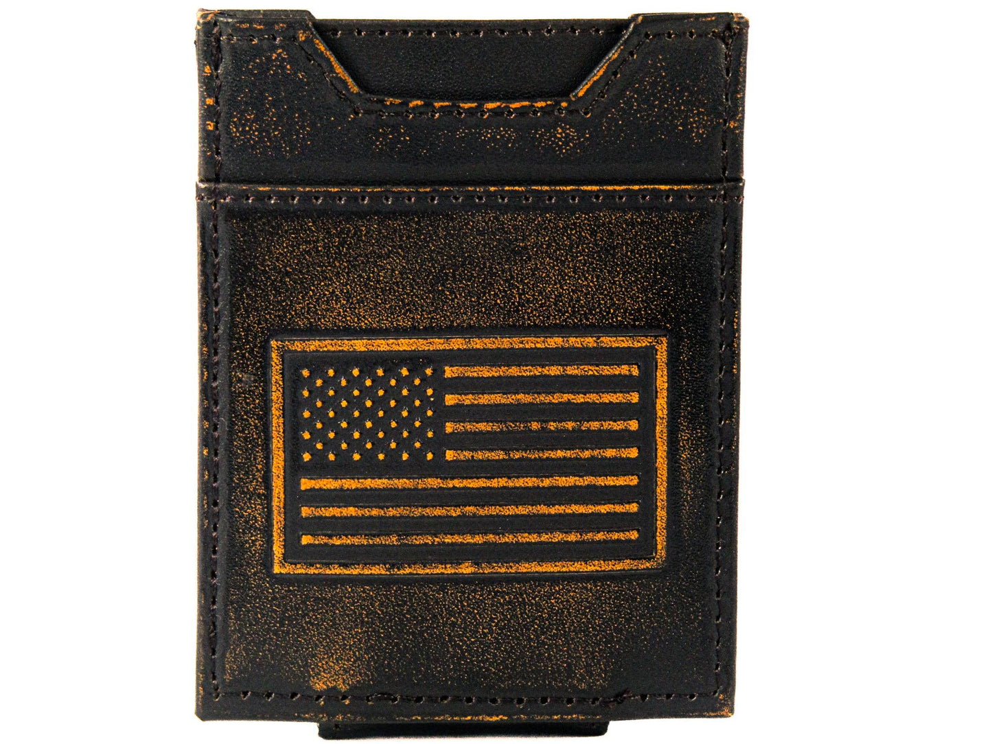 American Flag Burnished Leather Magnetic Front Pocket Wallet