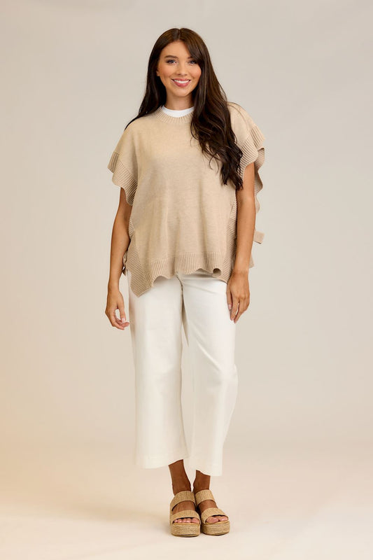 Tan Rigsby Scallop Sweater