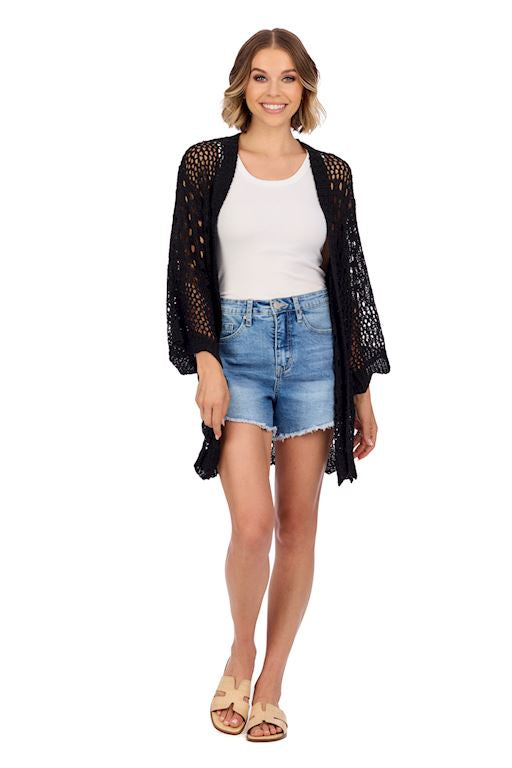 Jeanie Crochet Cardigan-Black
