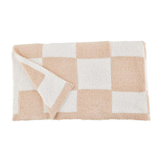 Tan Chenille Checkered Blanket