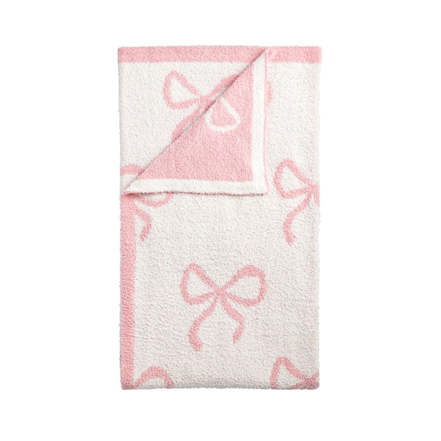 White/Pink Bow Chenille Blanket