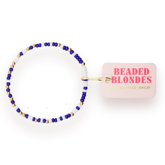 Cobalt Blue and White Sprinkle Bracelet: Gold / Extended 7.25 inch