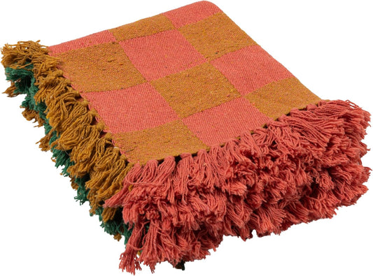 Woven Recycled Cotton Blend Two-Tone Throw Blanket