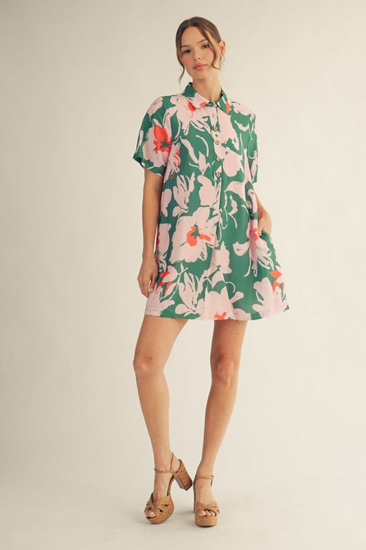 Front Button Tropical Dress