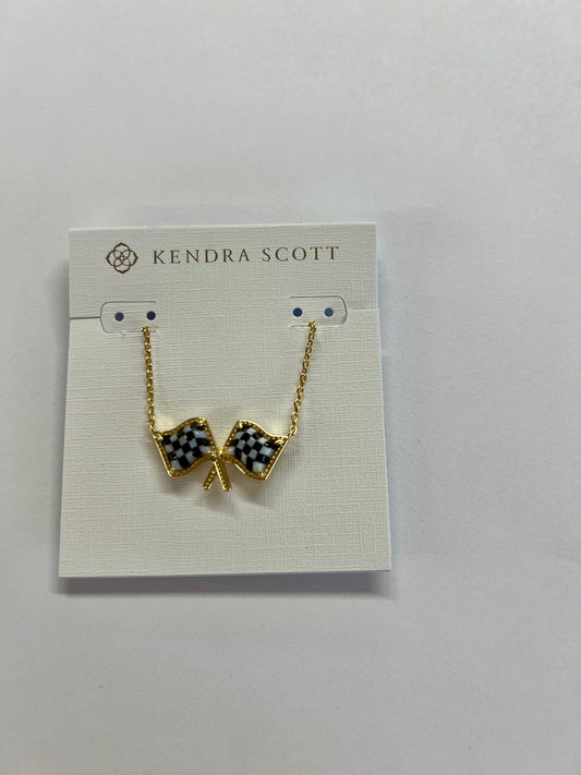 Checkered flag Necklace Gold White Mother of Pearl