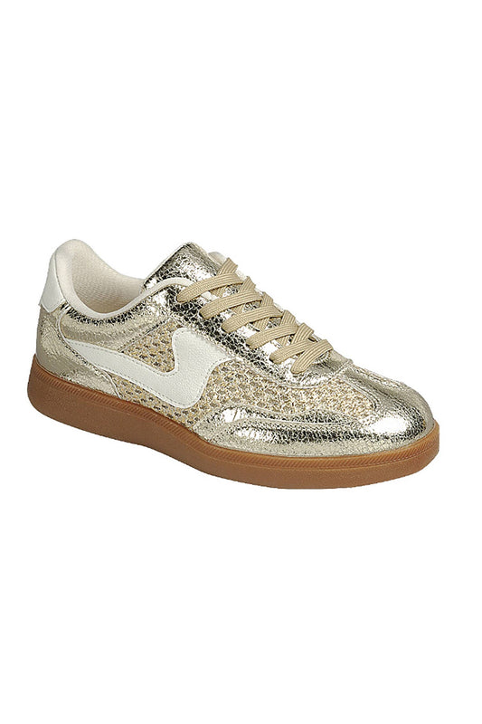 Casual Lace Up Sneaker in Gold Metallic