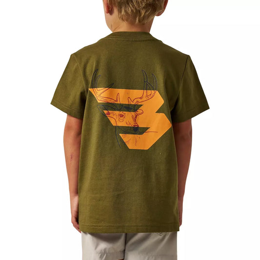 YOUTH SHORT SLEEVE TEE - DEER FLYING B (ORANGE) LOGO - HUNTER GREEN